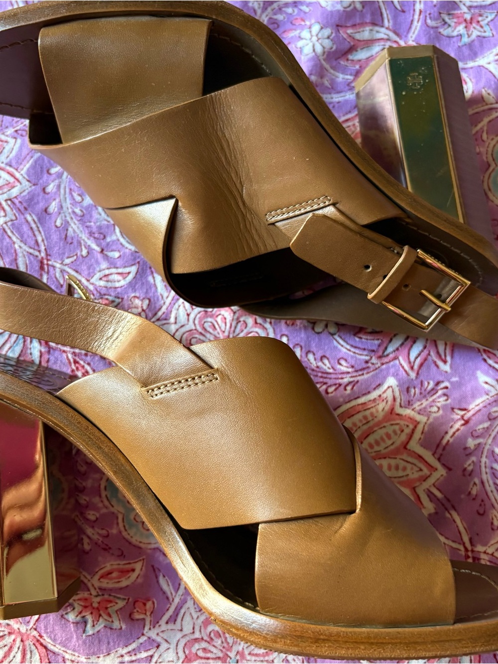 Tory Burch Tan Leather Wedge Slingbacks - Picture 6 of 6